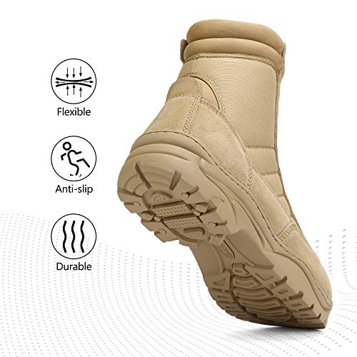 Men's Military Tactical Work Boots Side Zipper Leather Motorcycle Combat Boots N655026