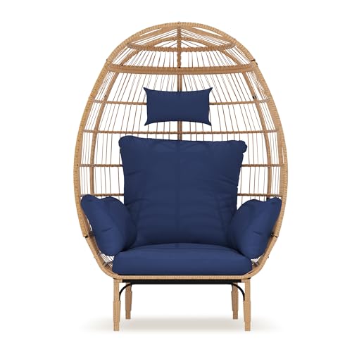 Oversized Wicker Egg Chair with 5 Cushions for Patio and Living Room I822