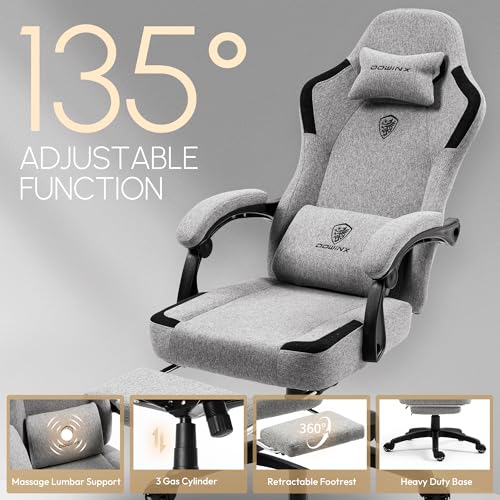 Fabric Gaming Chair with Pocket Spring Cushion and Footrest V343974
