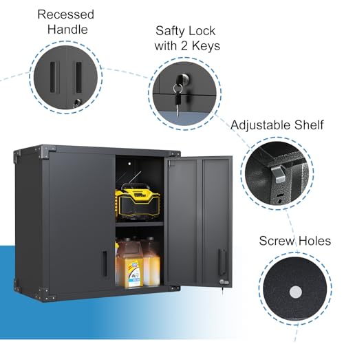 Wall Cabinet with 2 Doors, Lockable, Adjustable Shelves, Heavy Duty Steel J4545