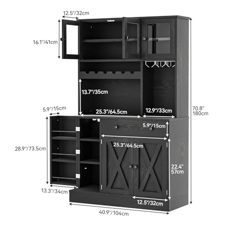 Kitchen Pantry Cabinet with Wine Rack & Power Outlet, 71" H Tall Storage Cabinet with Doors and Shelves W56221
