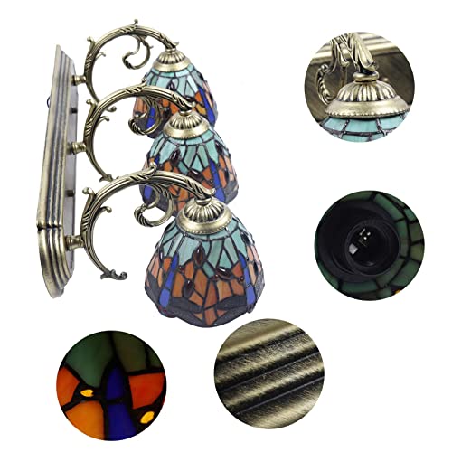 Tiffany Victorian Wall Sconce, 3-Light Stained Glass Vanity Light S648539