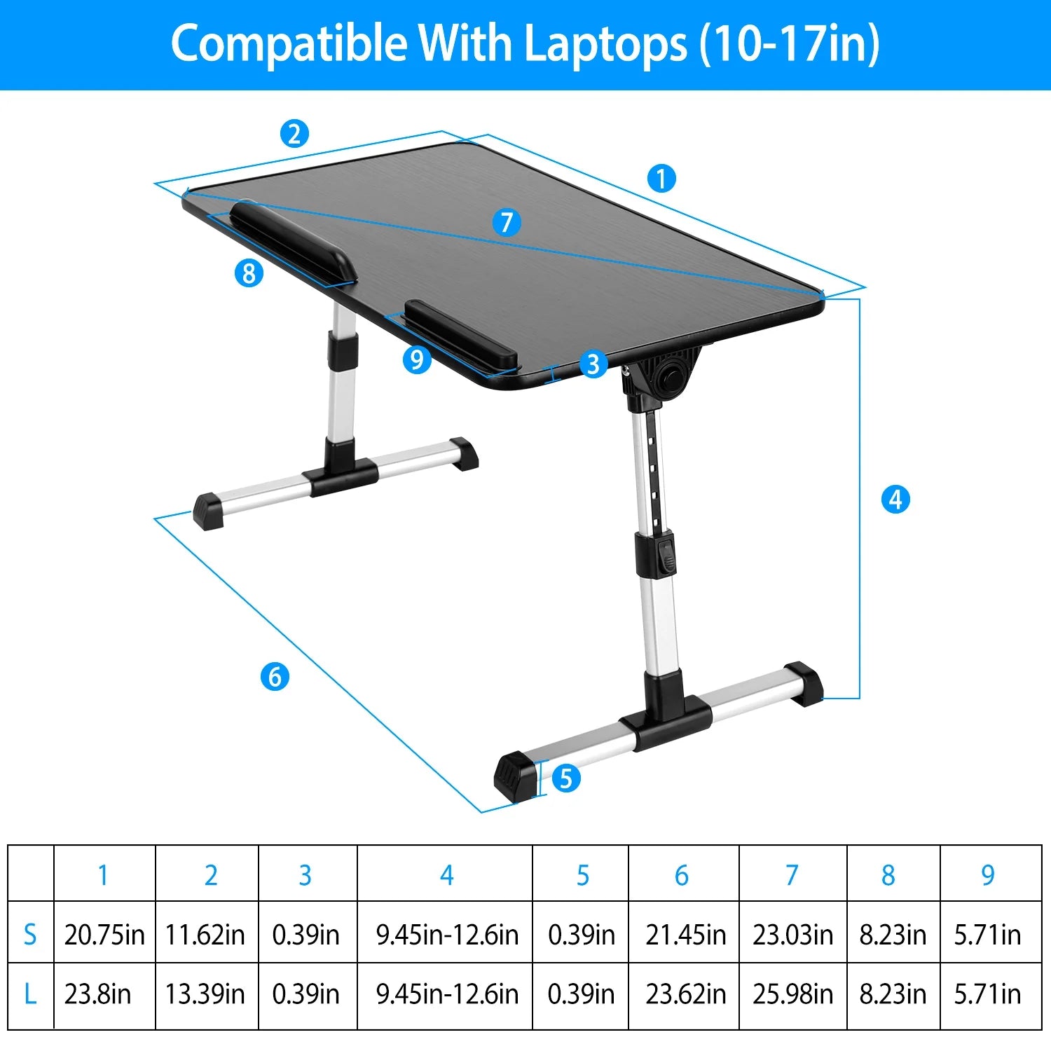 Foldable Laptop Table Stand Portable Desk Bed Tray Height Angle Adjustable T95571
