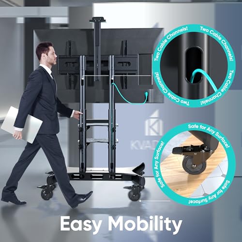 Mobile TV Stand on Wheels for 50-86 Inch TVs, Adjustable Height, Rolling Cart with Shelves B525016
