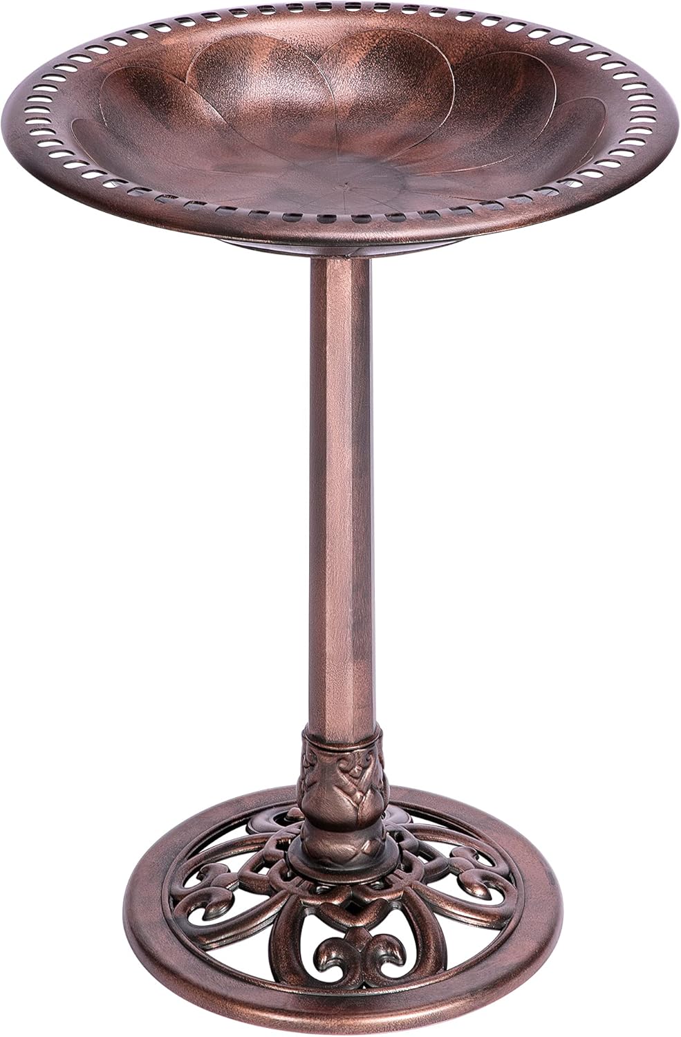 Polyresin Bird Bath with Metal Stake, 29 Inch Outdoor Freestanding Birdfeeder F405