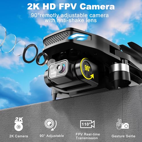 Foldable 2K HD FPV Drone with Brushless Motor for Kids and Beginners T556811