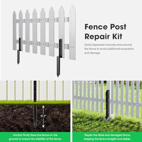 Fence Post Repair Kit, Heavy-Duty Ground Spike with Gloves, 4 Pack, Black N551196