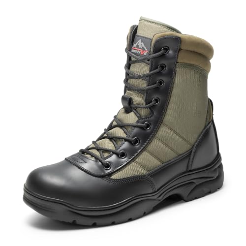Men's Military Tactical Work Boots Side Zipper Leather Motorcycle Combat Boots N655026