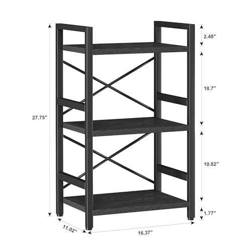 3 Tier Industrial Bookcase, Rustic Etagere Bookshelf for Living Room U5786