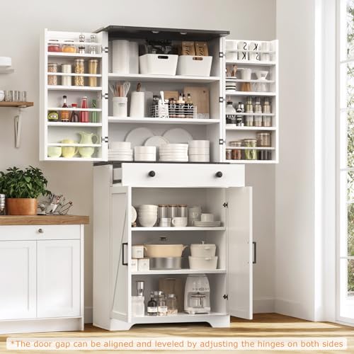 Farmhouse Pantry Cabinet with 6 Shelves and Barn Doors, Brown K34379