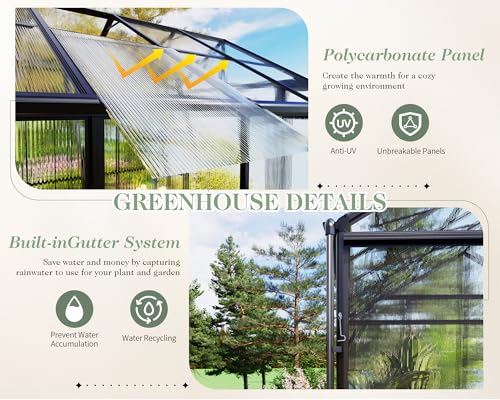 8x10x7.5 FT Outdoor Aluminum Polycarbonate Greenhouse with Ventilation and Rain Gutter C279792