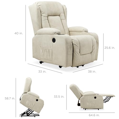 Electric Power Lift Recliner Massage Chair with Heat and USB Port, Brown M560374