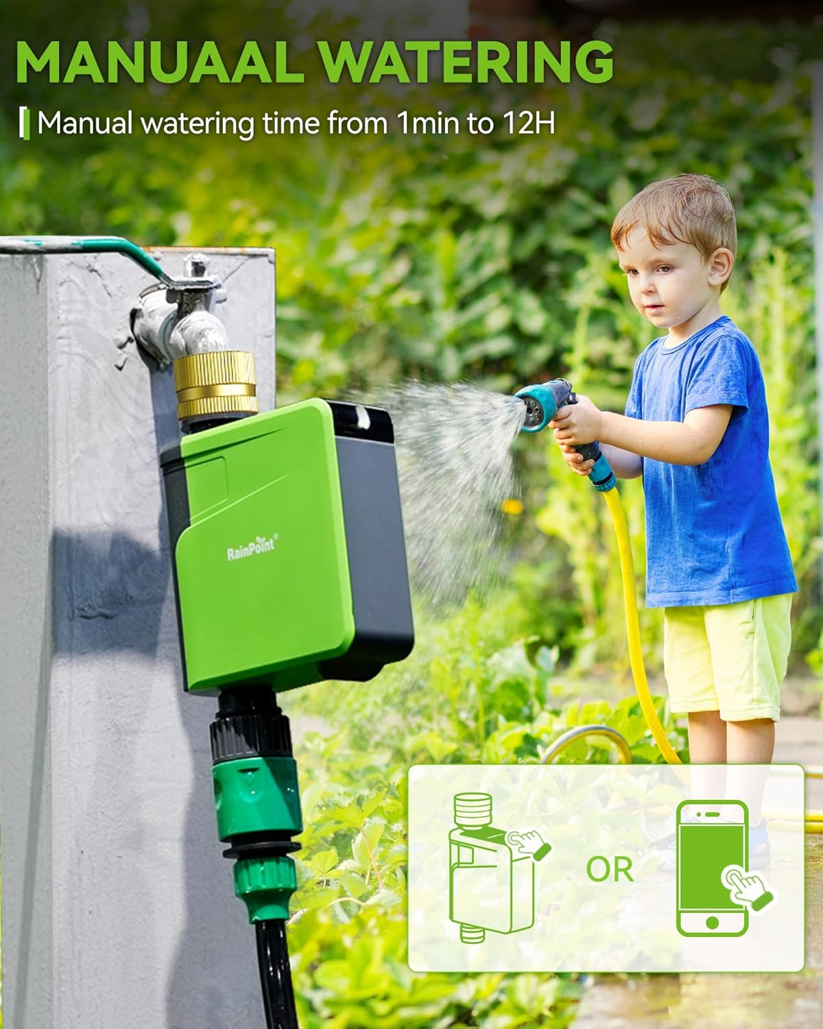 Smart Water Timer for Garden Hose with Brass Inlet, Bluetooth Sprinkler Timer 2 Outlet K28082