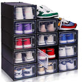 FINESSY Shoe Organizer Box for Closet, Plastic Clear Shoe Storage Boxes Stackable with Lids 12 Pack for Mens Sneaker Black, Shoe Boxes Clear Plastic Stackable, Shoe Display Case Container Organization