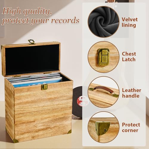 Vinyl Record Storage Box, Wooden LP Case, Holds 40 Records A496196