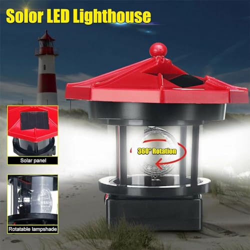 Solar Rotating LED Lighthouse Decorative Light, Waterproof for Courtyard I26597