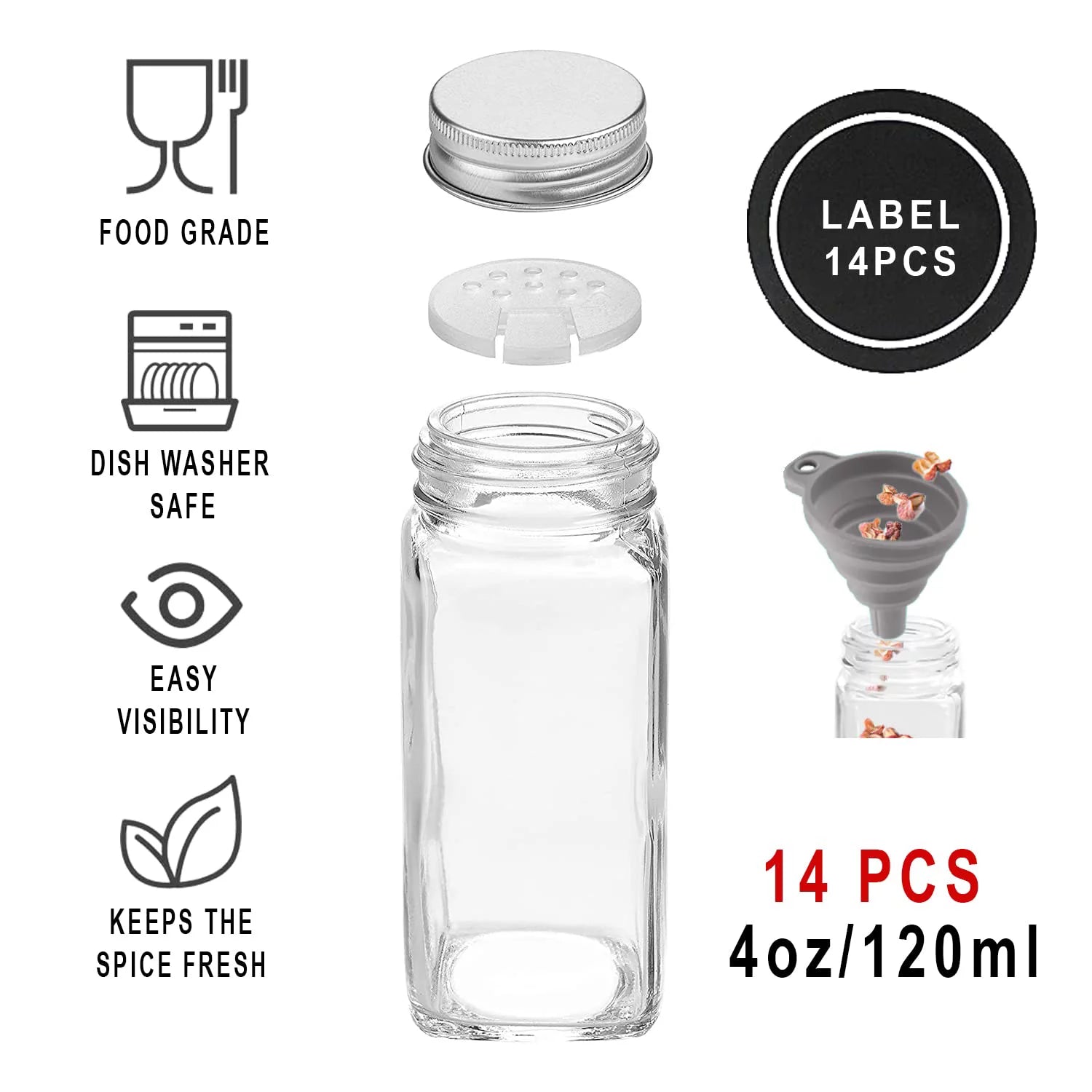 Spice Bottles Empty Glass 4 oz with Shaker Lids N17192