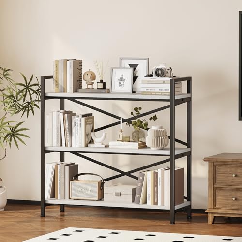 3 Tier Industrial Bookcase, Rustic Etagere Bookshelf for Living Room U5786