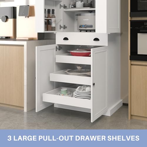 Kitchen Pantry Cabinet with 4 Doors and 1 Drawer, Freestanding Storage Cupboard L190261