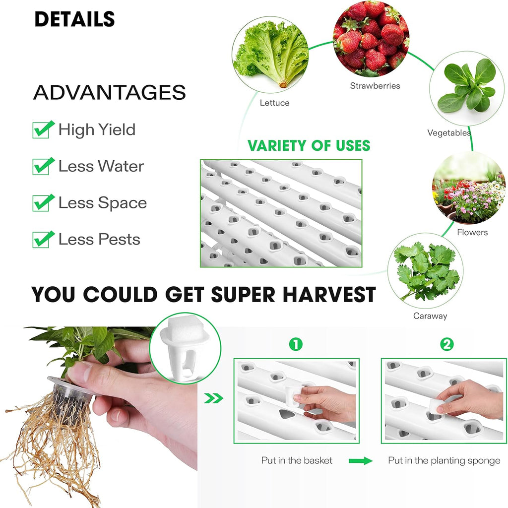 DWC Hydroponics Grow System, 5-Gallon Deep Water Culture, 108 Plant Sites, 3 Layers Gardening Kit D224