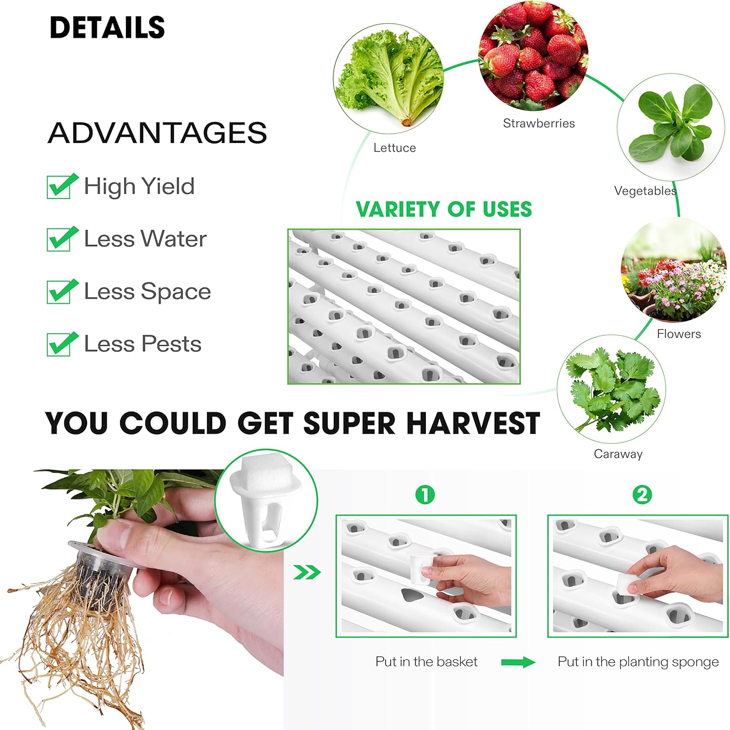 DWC Hydroponics Grow System, 5-Gallon Deep Water Culture, 108 Plant Sites, 3 Layers Gardening Kit D224