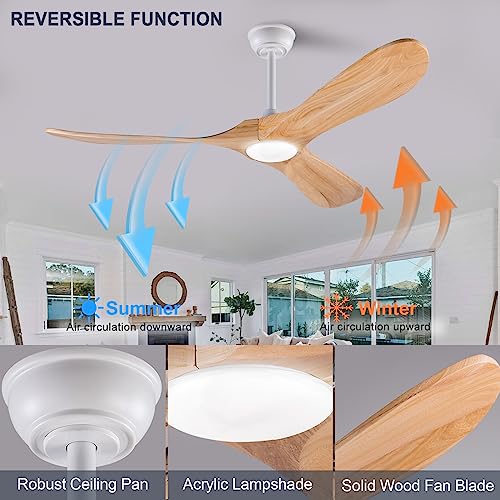 Wood Ceiling Fan with Lights Remote Control, 52 Inch, 6 Speed Reversible F4028