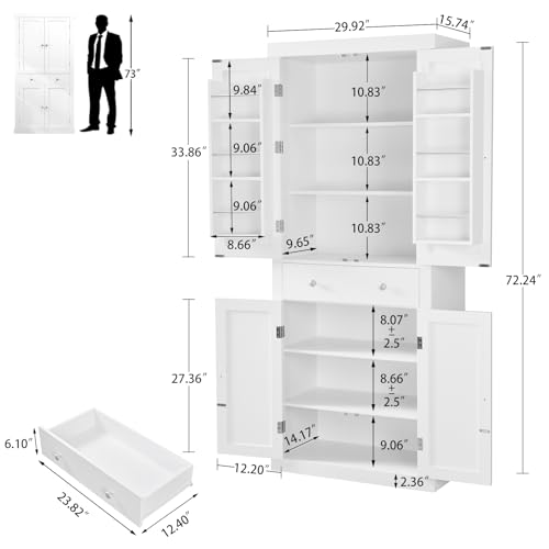 White Pantry Cabinet with 6 Doors and Drawer I8389