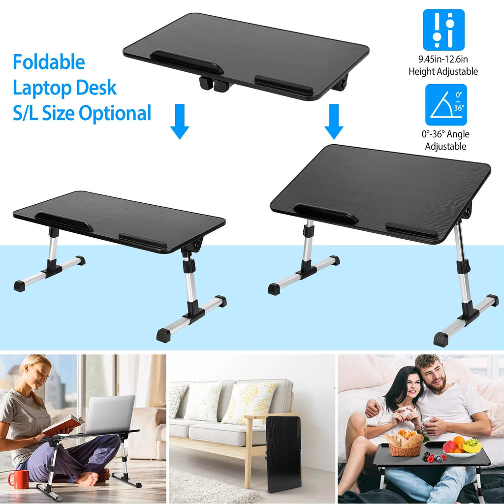 Foldable Laptop Table Stand Portable Desk Bed Tray Height Angle Adjustable T95571