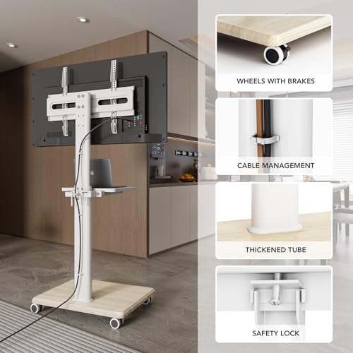 Rolling Floor TV Stand with Wheels, Height Adjustable for 27-65 Inch TVs B690