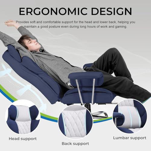 Gaming Chair with Lumbar Support and Footrest, PU Leather, Black E8234