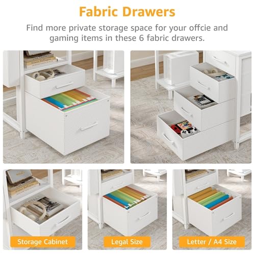 L Shaped Gaming Desk with Storage Drawers and Power Outlets I94529