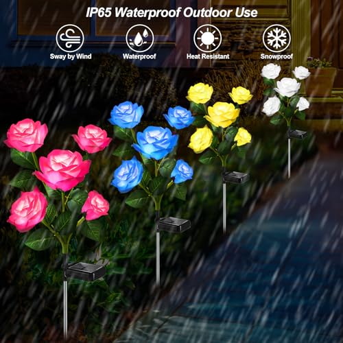Solar Garden Lights, 6 Pack Solar Flowers Outdoor Waterproof with Rose R81046