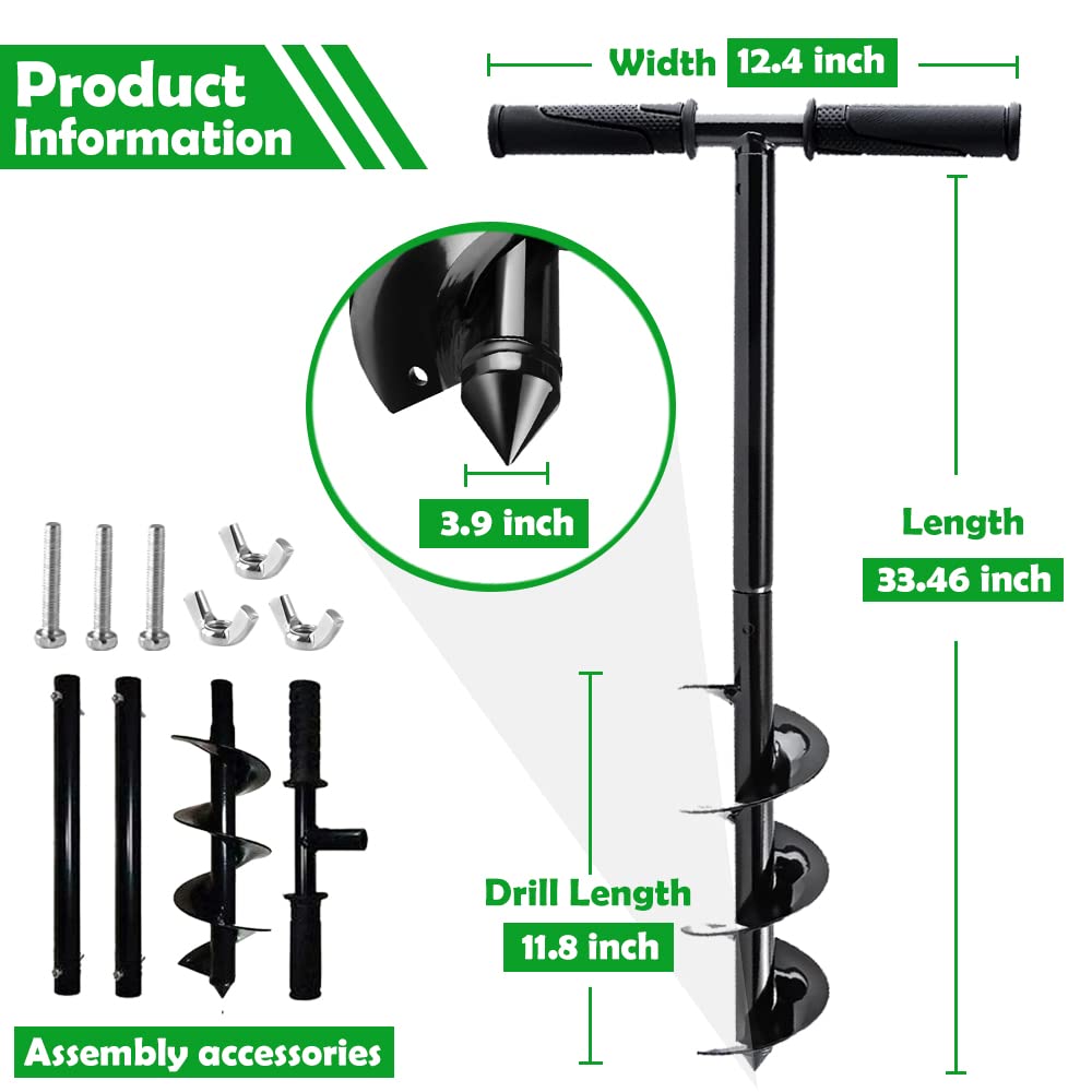 Hand Auger Post Hole Digger, 32''x 4" Earth Garden Auger Drill with Non-Slip Handle, Post Hole Digger, Garden Manual Auger for Digging Weeds Roots, Planting Trees, Deep Cultivating, Seedlings, Flower