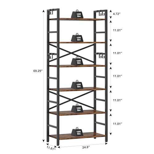 3 Tier Industrial Bookcase, Rustic Etagere Bookshelf for Living Room U5786