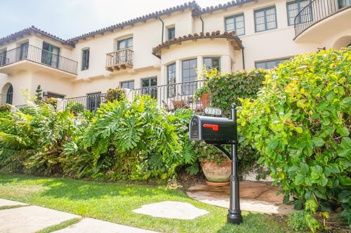 Galvanized Steel Post Mount Mailbox, Black, Large Capacity D524