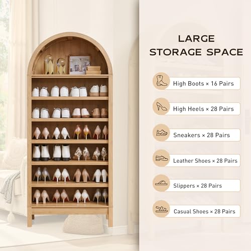 Arched Bookshelf, 7-Tier Bookcase with Adjustable Shelves A456