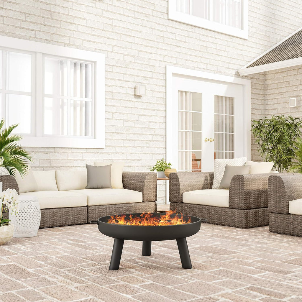 Outdoor Wood Burning Fire Pit with Cover - 27.5 Inch for Backyard, Deck, or Patio K120