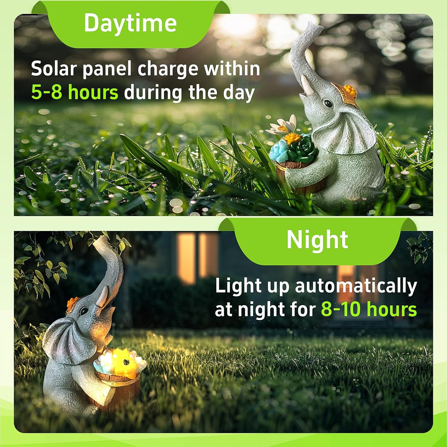 Solar Elephant Garden Statue Light for Outdoor Patio Decor F798229