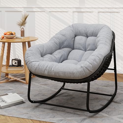 Wicker Egg Rocking Chair with Padded Cushion for Patio and Garden J177274
