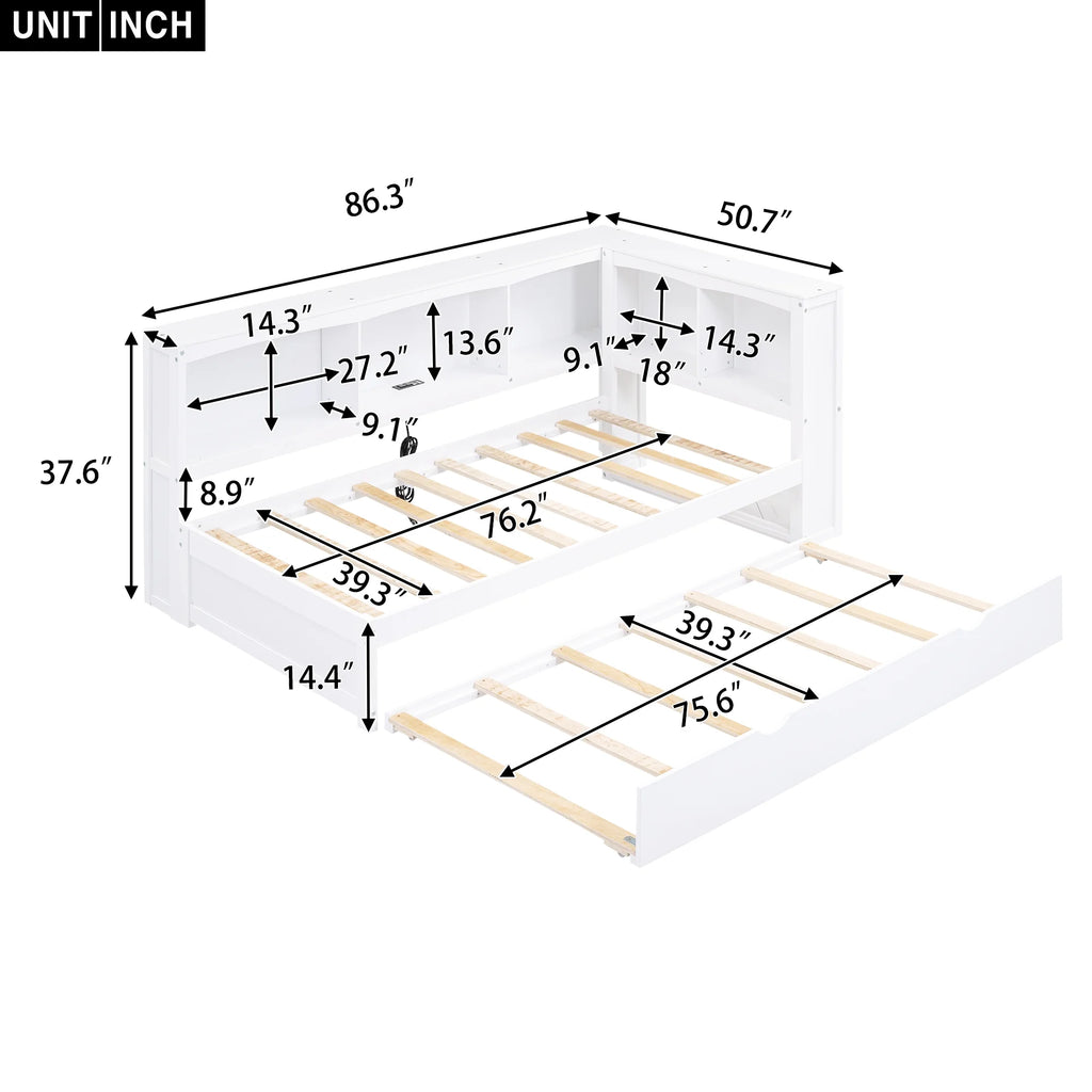 Modern Twin over Twin Wood Daybed with Trundle and Storage H154479