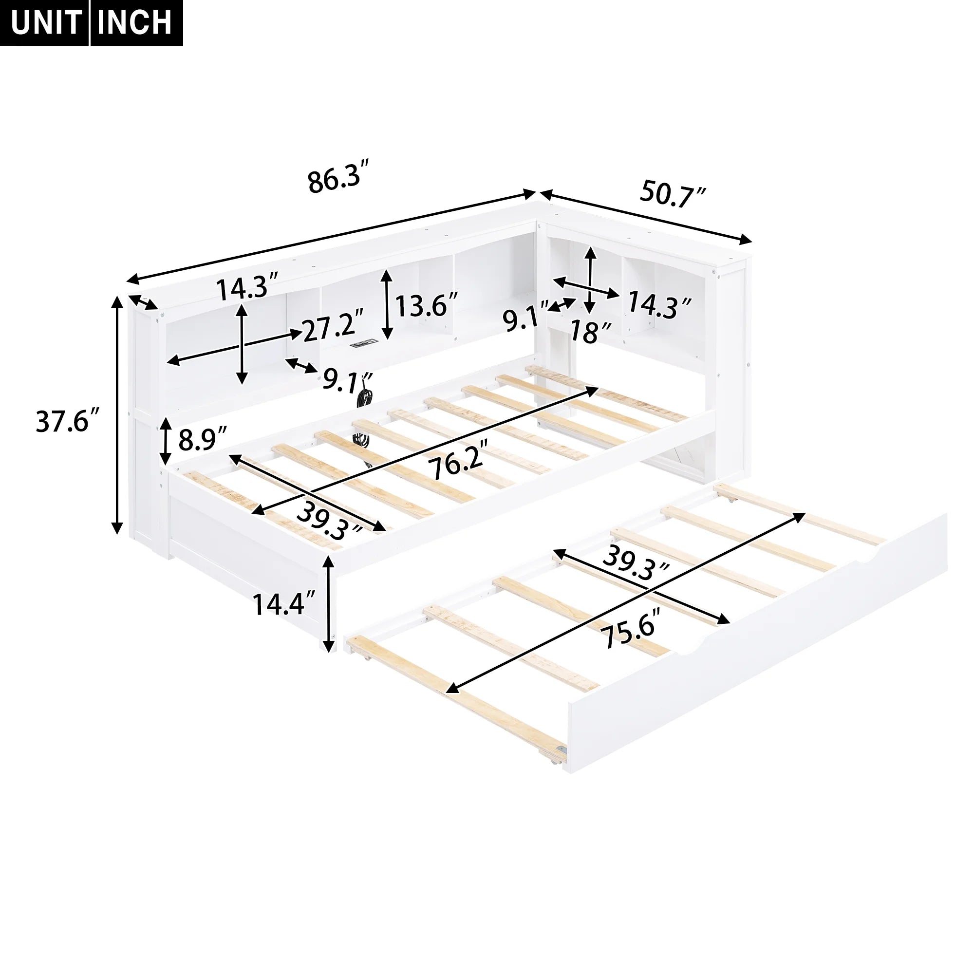 Modern Twin over Twin Wood Daybed with Trundle and Storage H154479