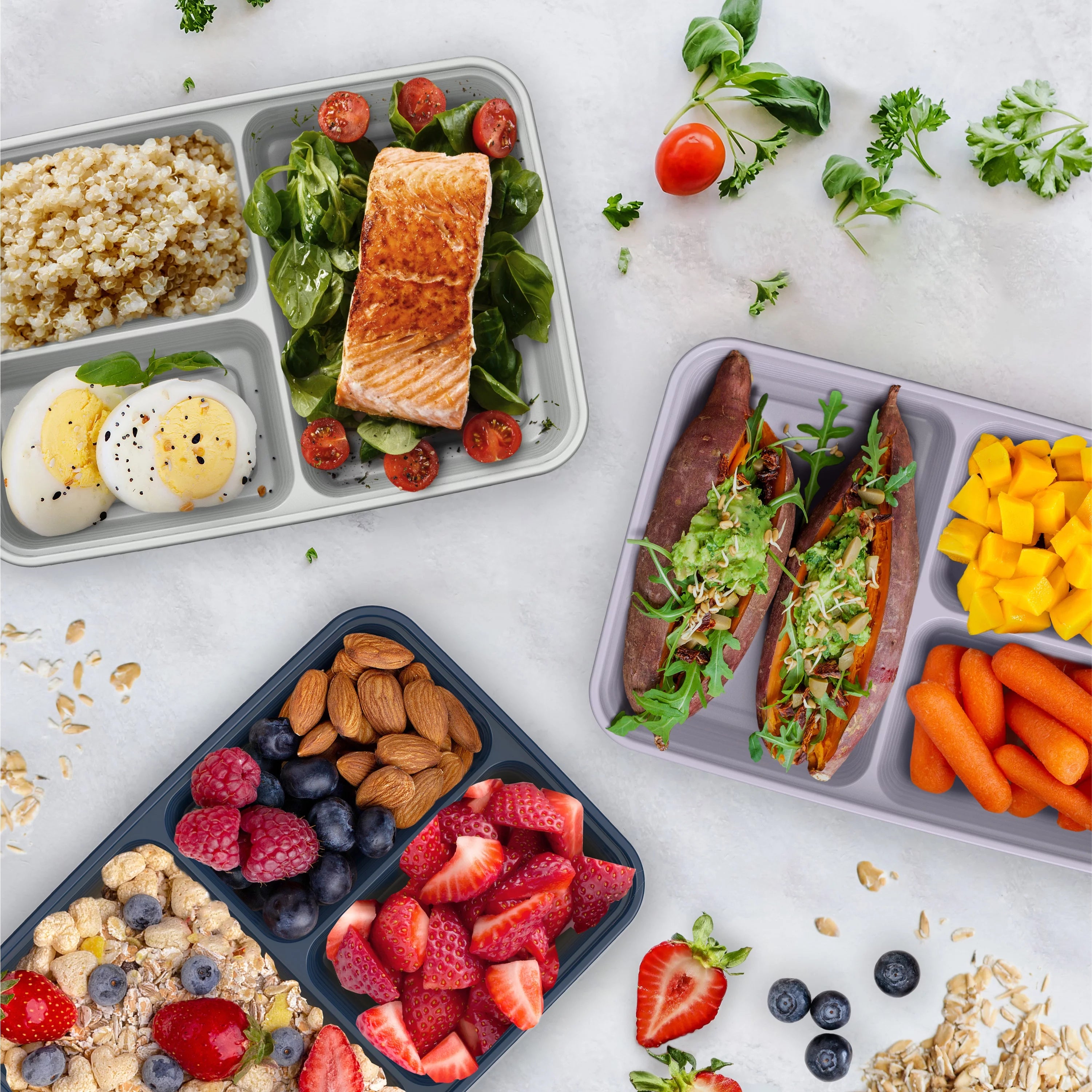Meal-Prep Containers with Lids, Microwaveable, BPA-Free, Freezer & Dishwasher Safe, 10 Trays, Navy Blue X39829