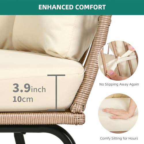 Rattan Egg Chair with Ottoman, Indoor Outdoor Wicker Chair with Footrest, 5 Cushions F541