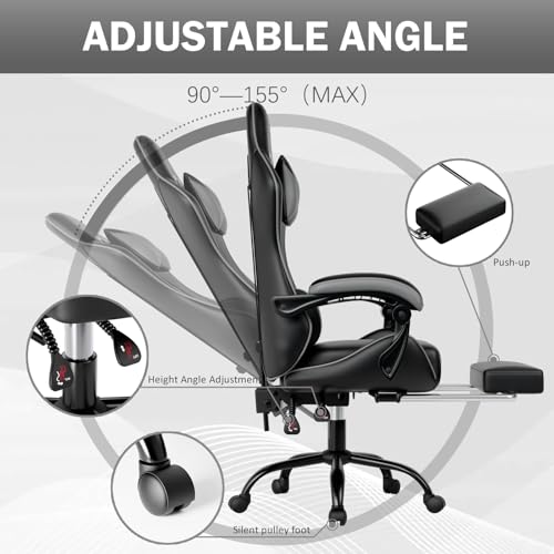 Ergonomic Gaming Chair with Footrest, Reclining, Lumbar Support I1131