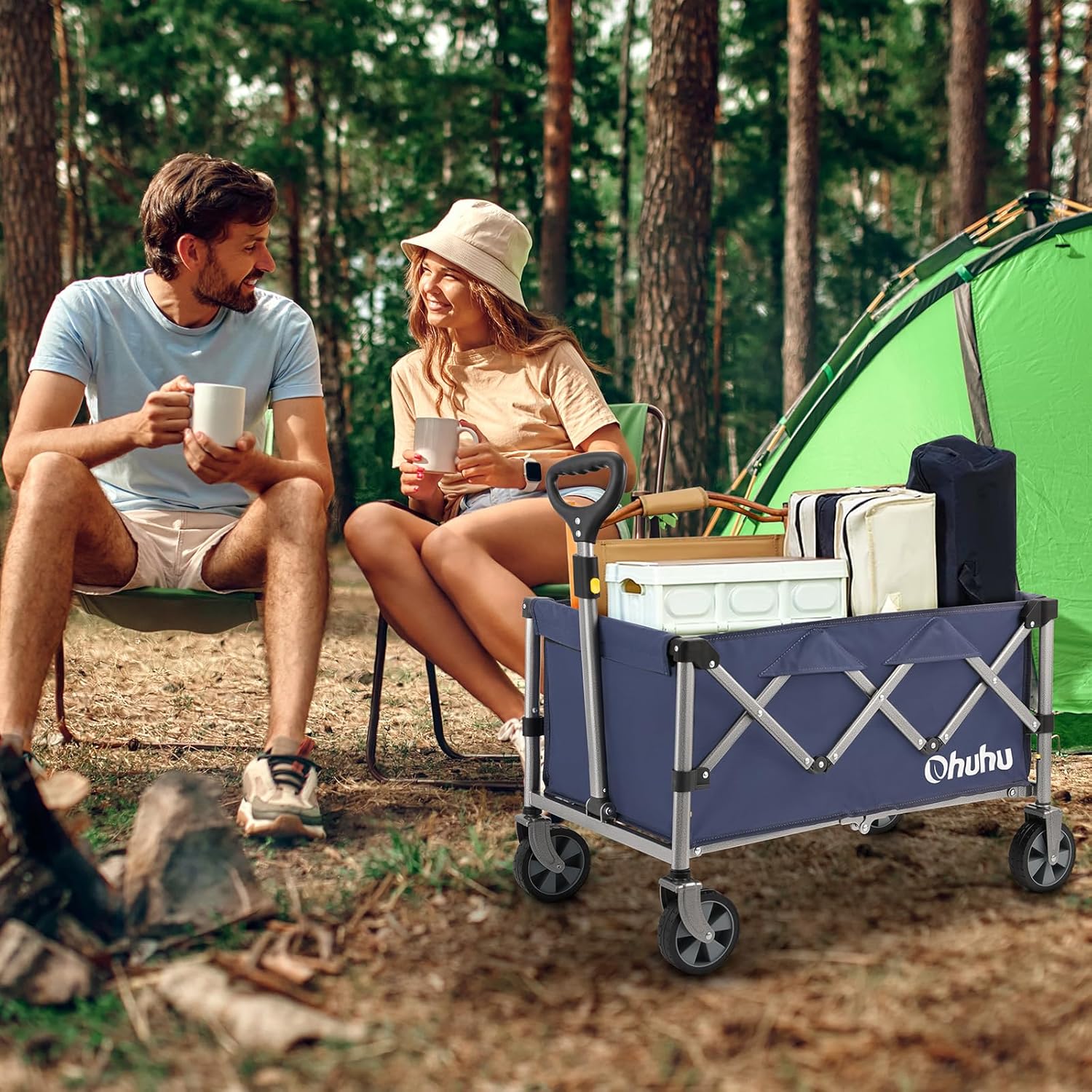 Foldable Utility Wagon Cart with Wheels, 85L Capacity, Heavy Duty for Camping and Shopping Y1713