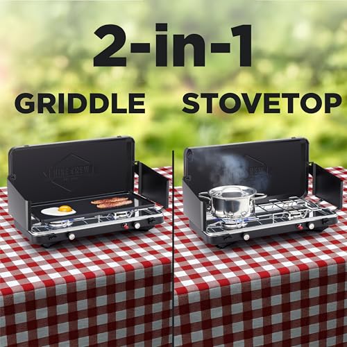 2-in-1 Gas Camping Stove and Griddle with Foldable Legs G762726