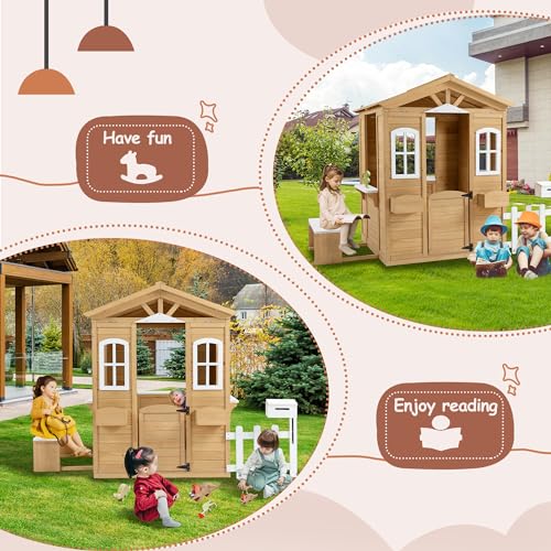 Wooden Playhouse for Kids with Window and Picnic Bench Y6736