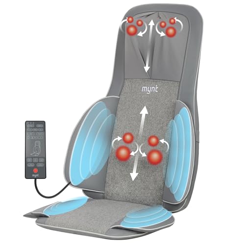 Mynt FSA HSA Eligible 3D Shiatsu Neck and Back Massager for Chair with 10 Deep Kneading Nodes, Back Massage with Heat, Portable Spot Massage Chair Pad (Black)