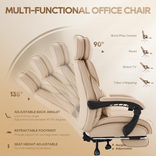 Big and Tall Office Chair Heavy Duty Leather Executive Desk Chair with Wide Seat and Adjustable Headrest R315