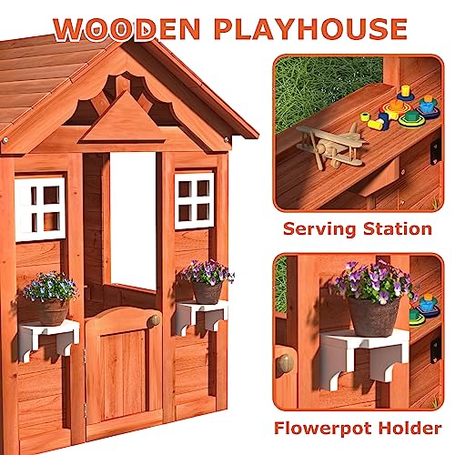 Outdoor Wood Playhouse for Kids Ages 3-6 with Door and Windows K869699
